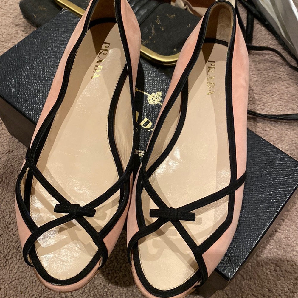 Prada flats with beautiful details, open toe. Great condition